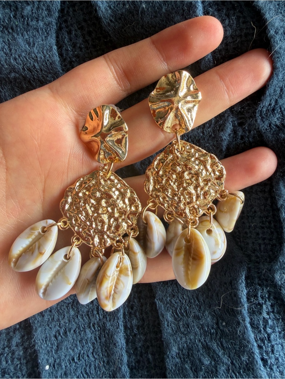 Gold and Cream Shell Drop Earrings - Women Jewelry